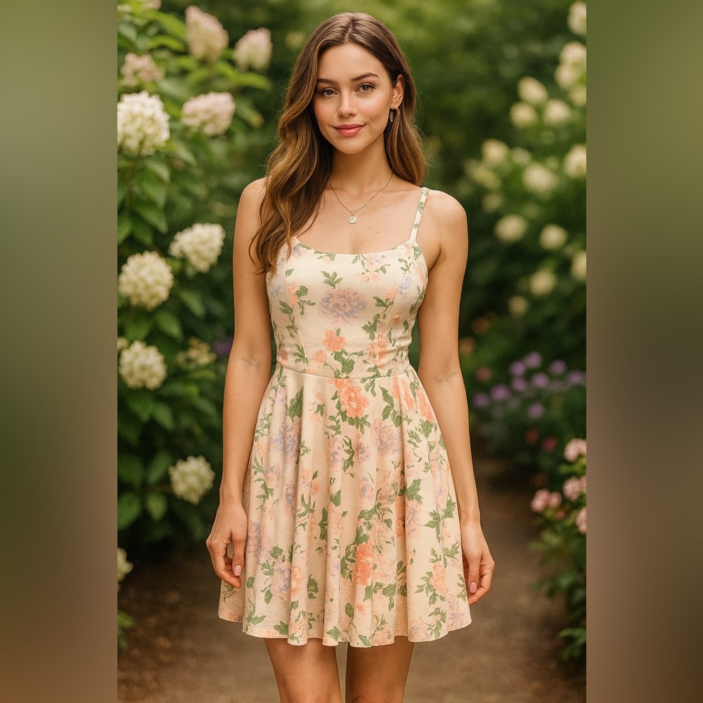 Zara Cream Floral Midi Dress